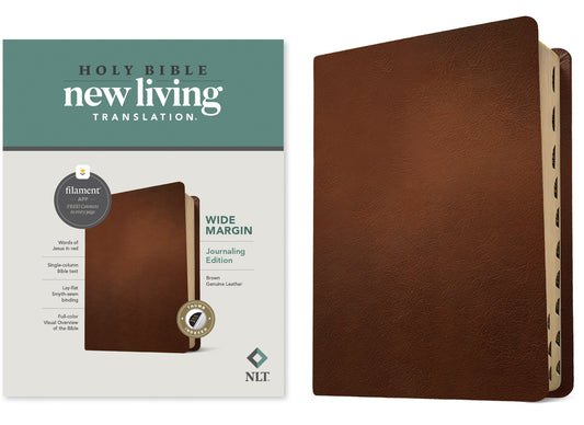 NLT Wide Margin Bible, Filament Enabled (Genuine Leather, Brown, Indexed, Red Letter) - Ingram