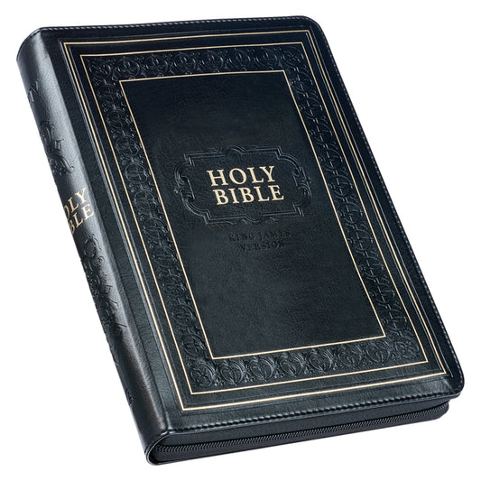 KJV Holy Bible, Giant Print Full-Size Faux Leather W/Thumb Index & Ribbon Marker, Red Letter Edition, King James Version, Black, Zipper Closure - Ingram