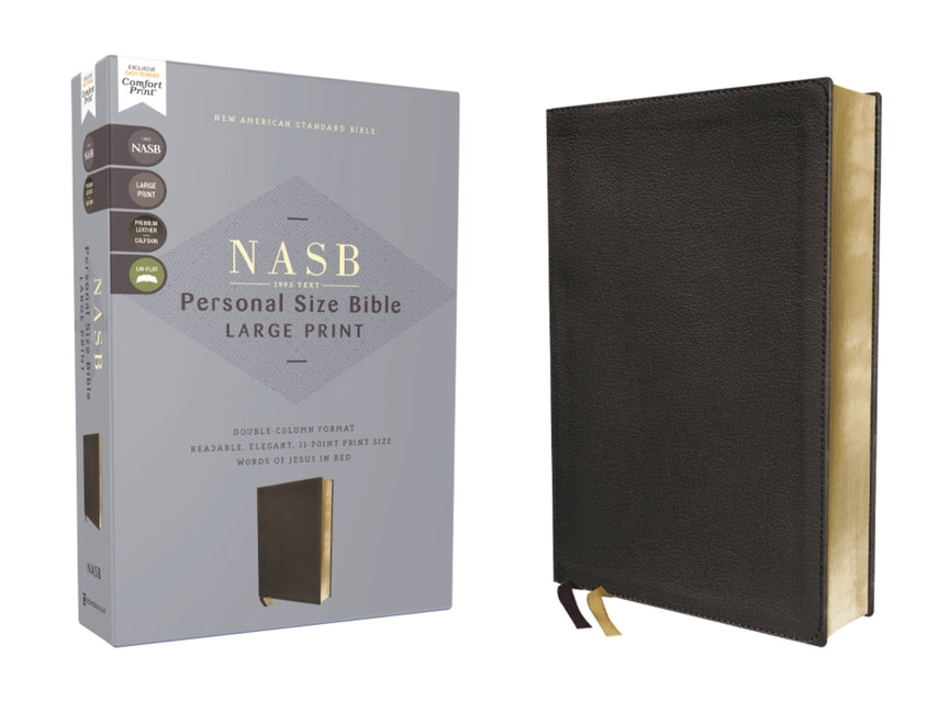Nasb, Personal Size Bible, Large Print, Genuine Leather, Calfskin, Black, Red Letter, 1995 Text, Comfort Print - Ingram
