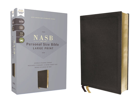 Nasb, Personal Size Bible, Large Print, Genuine Leather, Calfskin, Black, Red Letter, 1995 Text, Comfort Print - Ingram