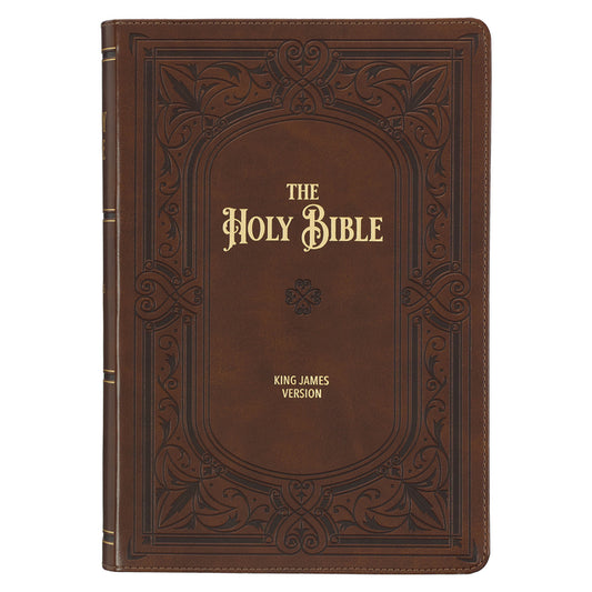 KJV Study Bible, Large Print King James Version Holy Bible, Thumb Tabs, Ribbons, Faux Leather Saddle Tan Framed Art Nouveau Debossed - Ingram