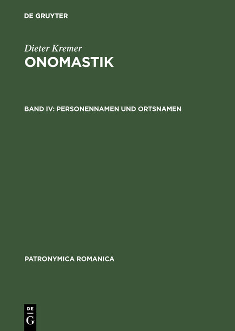Onomastik, Band IV, Personennamen und Ortsnamen (Reprint 2017) - Ingram