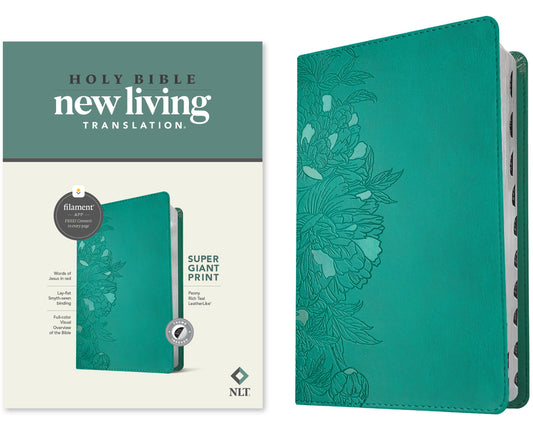 NLT Super Giant Print Bible, Filament Enabled (Leatherlike, Peony Rich Teal, Indexed, Red Letter) - Ingram