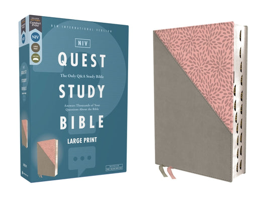 Niv, Quest Study Bible, Large Print, Leathersoft, Gray/Pink, Thumb Indexed, Comfort Print: The Only Q and A Study Bible - Ingram