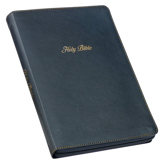 KJV Holy Bible, Thinline Large Print Faux Leather Red Letter Edition Thumb Index & Ribbon Marker, King James Version, Black, Zipper Closure - Ingram