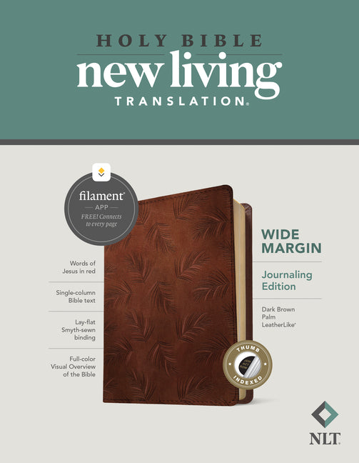 NLT Wide Margin Bible, Filament Enabled (Leatherlike, Dark Brown Palm, Indexed, Red Letter) - Ingram