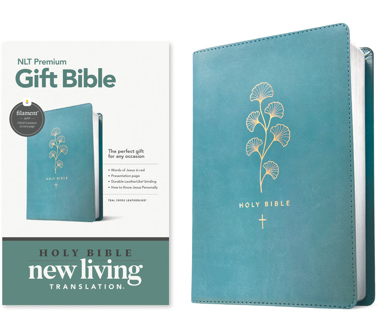 Premium Gift Bible Nlt, Filament Enabled (Leatherlike, Teal Cross, Red Letter) - Ingram