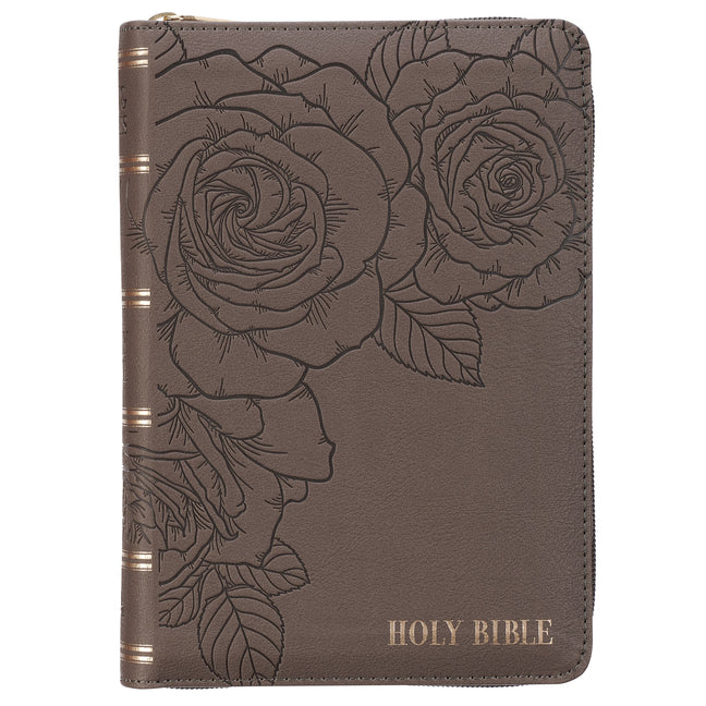 KJV Bible Compact Faux Leather LP Gray W/Zipper - Ingram