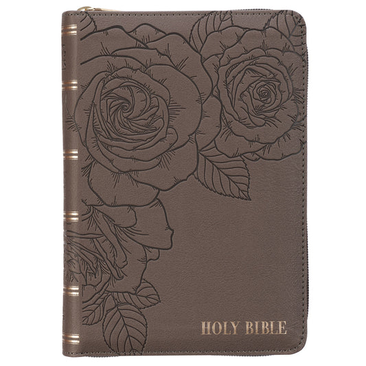 KJV Bible Compact Faux Leather LP Gray W/Zipper - Ingram