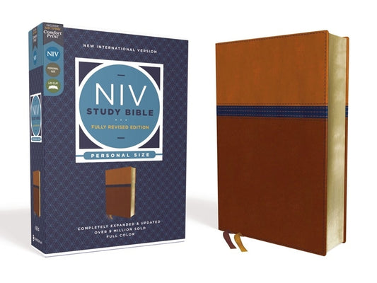 NIV Study Bible, Fully Revised Edition, Personal Size, Leathersoft, Brown/Blue, Red Letter, Comfort Print - Ingram