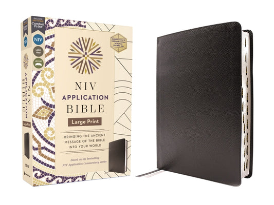 NIV Application Bible, Large Print, European Bonded Leather, Black, Red Letter, Indexed, Comfort Print: Bringing the Ancient Message of the Bible Into - Ingram