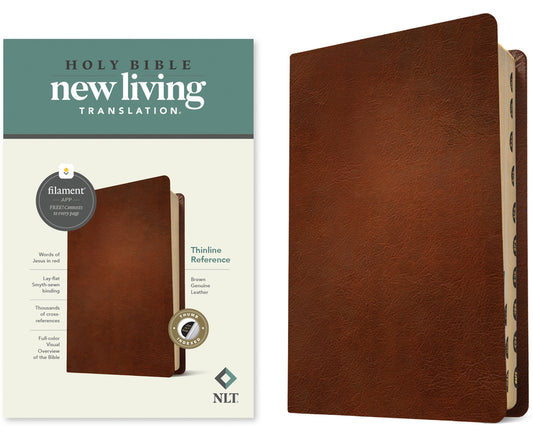 NLT Thinline Reference Bible, Filament Enabled (Genuine Leather, Brown, Indexed, Red Letter) - Ingram