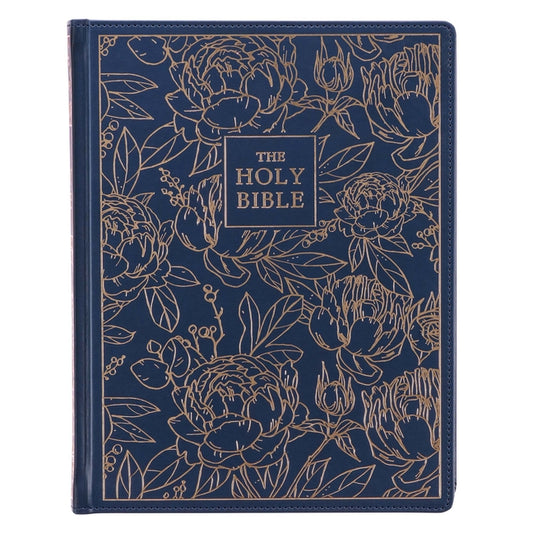 KJV Holy Bible, Large Print Note-Taking Bible, Faux Leather Hardcover - King James Version, Navy W/Gold Floral - Ingram