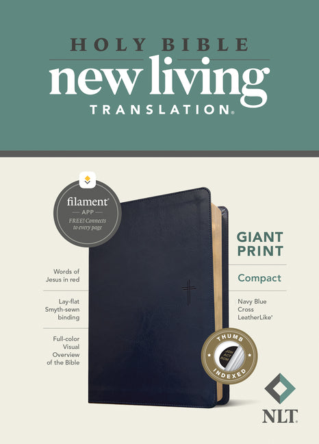 NLT Compact Giant Print Bible, Filament Enabled (Leatherlike, Navy Blue Cross, Indexed, Red Letter) - Ingram