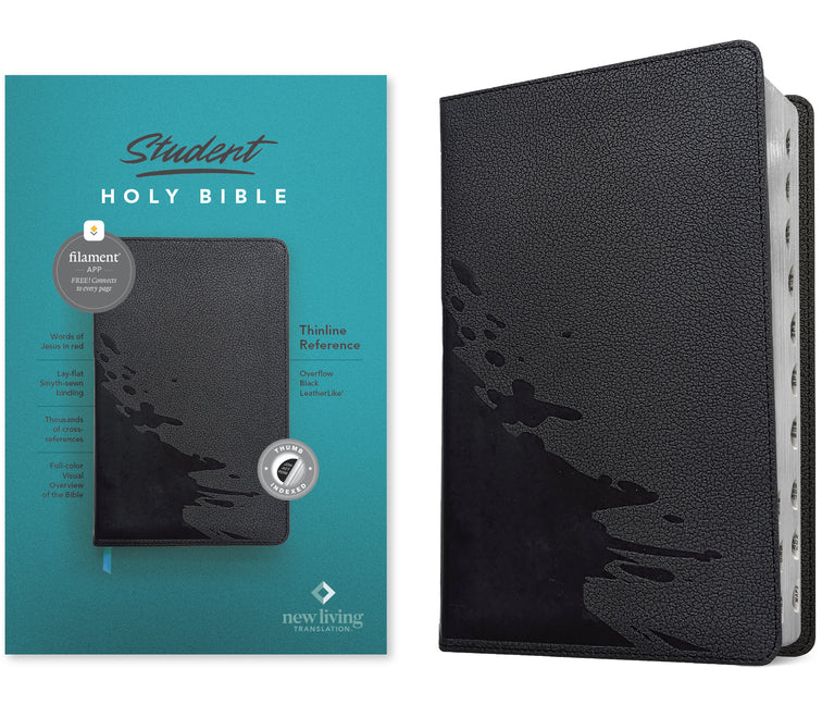 NLT Student Bible, Thinline Reference, Filament Enabled (Leatherlike, Overflow Black, Indexed, Red Letter) - Ingram