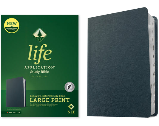 NLT Life Application Study Bible, Third Edition, Large Print (Genuine Leather, Navy Blue, Indexed, Red Letter) - Ingram