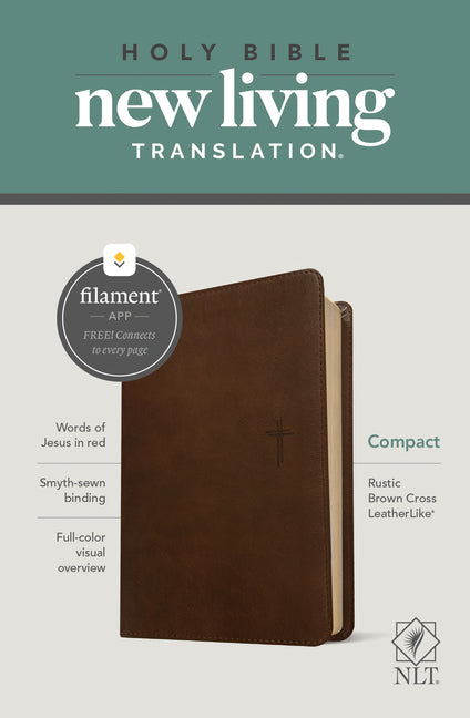 NLT Compact Bible, Filament Enabled (Leatherlike, Rustic Brown Cross, Red Letter) - Ingram