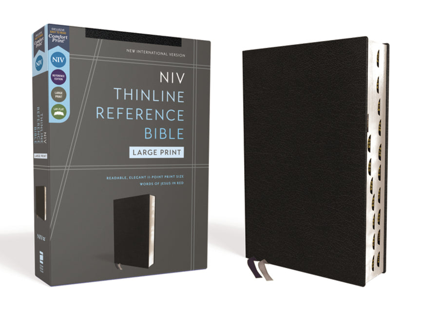 Niv, Thinline Reference Bible (Deep Study at a Portable Size), Large Print, Bonded Leather, Black, Red Letter, Thumb Indexed, Comfort Print - Ingram