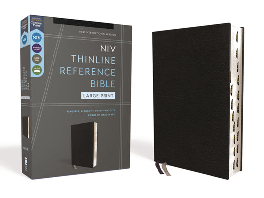 Niv, Thinline Reference Bible (Deep Study at a Portable Size), Large Print, Bonded Leather, Black, Red Letter, Thumb Indexed, Comfort Print - Ingram