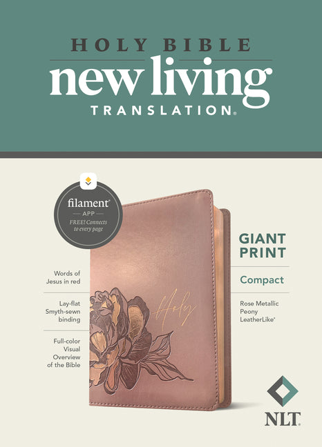 NLT Compact Giant Print Bible, Filament Enabled (Leatherlike, Rose Metallic Peony, Red Letter) - Ingram