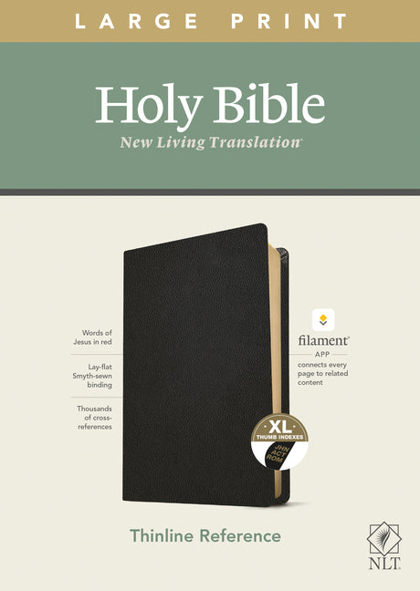 NLT Large Print Thinline Reference Bible, Filament Enabled Edition (Red Letter, Genuine Leather, Black, Indexed) - Ingram