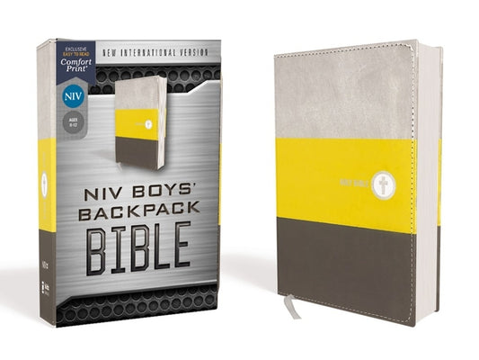 Niv, Boys' Backpack Bible, Compact, Leathersoft, Yellow/Gray, Red Letter Edition, Comfort Print - Ingram