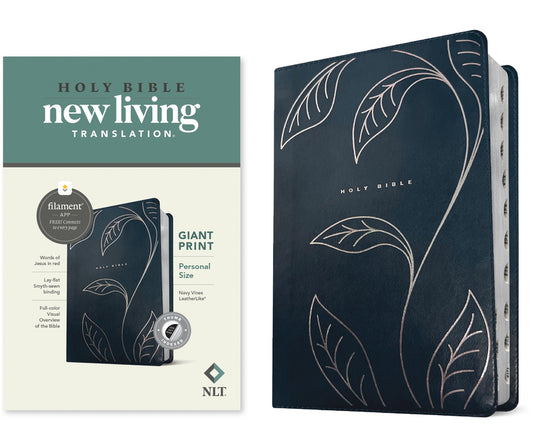 NLT Personal Size Giant Print Bible, Filament Enabled (Leatherlike, Navy Vines, Indexed, Red Letter) - Ingram