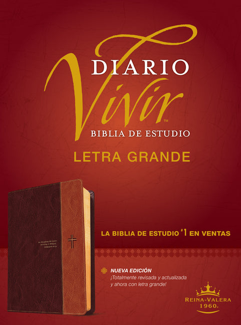 Biblia de Estudio del Diario Vivir Rvr60, Letra Grande (Letra Roja, Sentipiel, Café/Café Claro) - Ingram