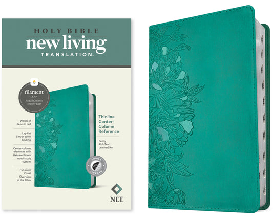 NLT Thinline Center-Column Reference Bible, Filament Enabled (Leatherlike, Peony Rich Teal, Indexed, Red Letter) - Ingram