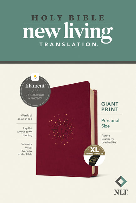 NLT Personal Size Giant Print Bible, Filament Enabled (Leatherlike, Aurora Cranberry, Indexed, Red Letter) - Ingram