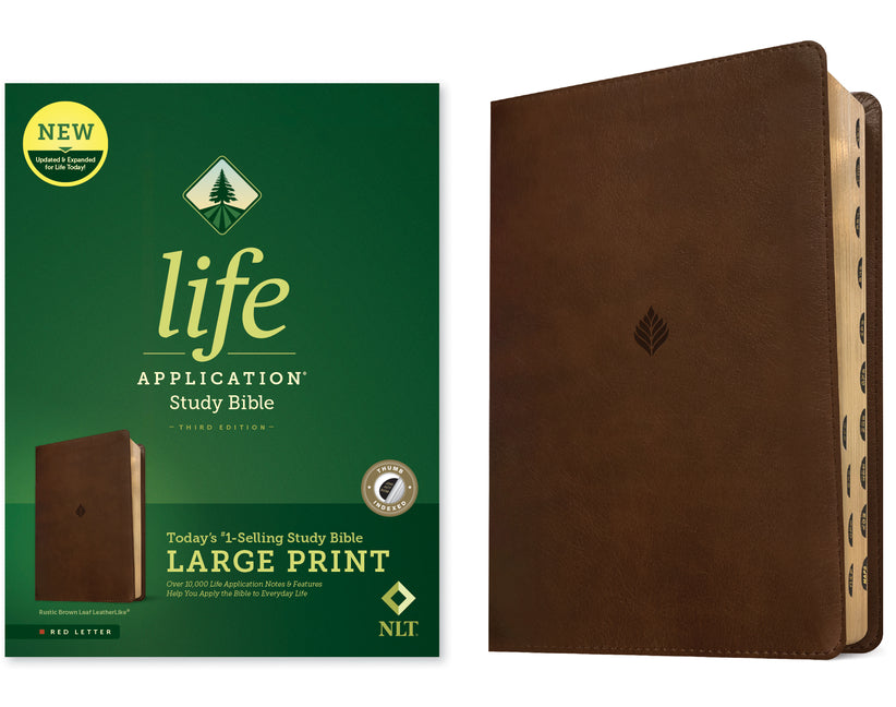 NLT Life Application Study Bible, Third Edition, Large Print (Leatherlike, Rustic Brown Leaf, Indexed, Red Letter) - Ingram