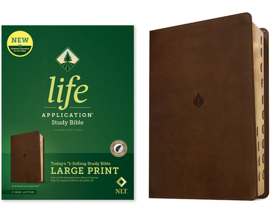 NLT Life Application Study Bible, Third Edition, Large Print (Leatherlike, Rustic Brown Leaf, Indexed, Red Letter) - Ingram
