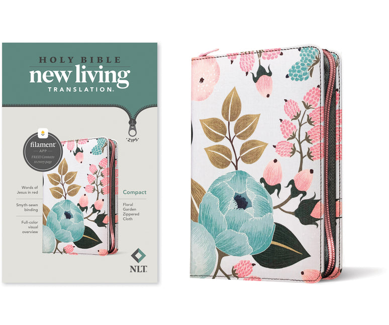 NLT Compact Zipper Bible, Filament Enabled (Cloth, Floral Garden, Red Letter) - Ingram