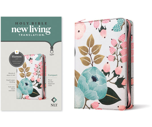 NLT Compact Zipper Bible, Filament Enabled (Cloth, Floral Garden, Red Letter) - Ingram