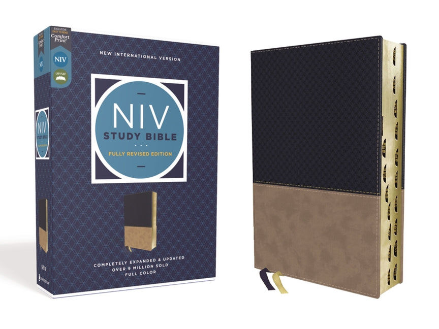 NIV Study Bible, Fully Revised Edition, Leathersoft, Navy/Tan, Red Letter, Thumb Indexed, Comfort Print - Ingram
