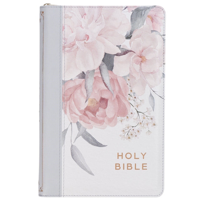 KJV Bible Deluxe Gift Faux Leather Floral Printed W/Zipper - Ingram