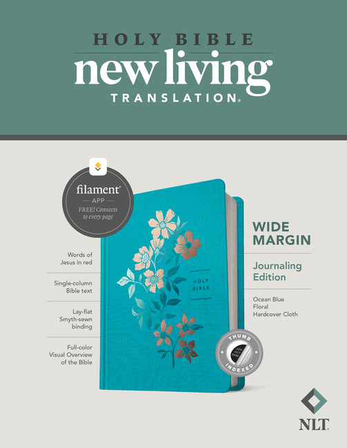 NLT Wide Margin Bible, Filament Enabled (Hardcover Cloth, Ocean Blue Floral, Indexed, Red Letter) - Ingram