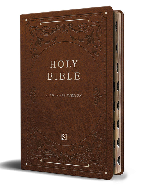 KJV Holy Bible, Giant Print Thinline Large Format, Brown Premium Imitation Leather with Ribbon Marker, Red Letter, and Thumb Index - Ingram