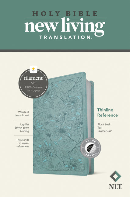 NLT Thinline Reference Bible, Filament Enabled (Leatherlike, Floral Leaf Teal, Indexed, Red Letter) - Ingram