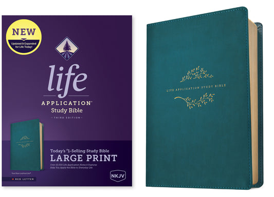 NKJV Life Application Study Bible, Third Edition, Large Print (Leatherlike, Teal Blue, Red Letter) - Ingram