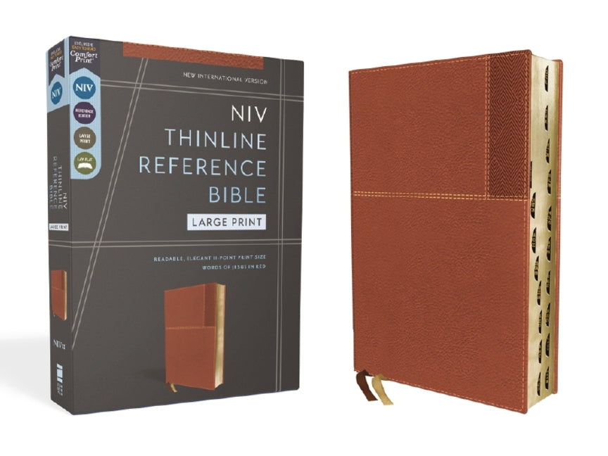 Niv, Thinline Reference Bible (Deep Study at a Portable Size), Large Print, Leathersoft, Brown, Red Letter, Thumb Indexed, Comfort Print - Ingram