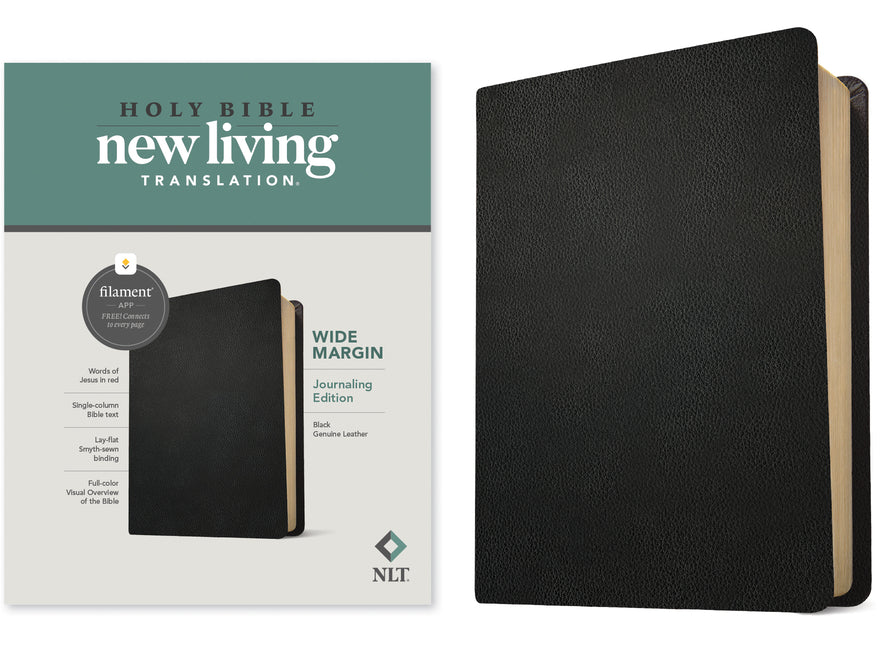 NLT Wide Margin Bible, Filament Enabled (Genuine Leather, Black, Red Letter) - Ingram
