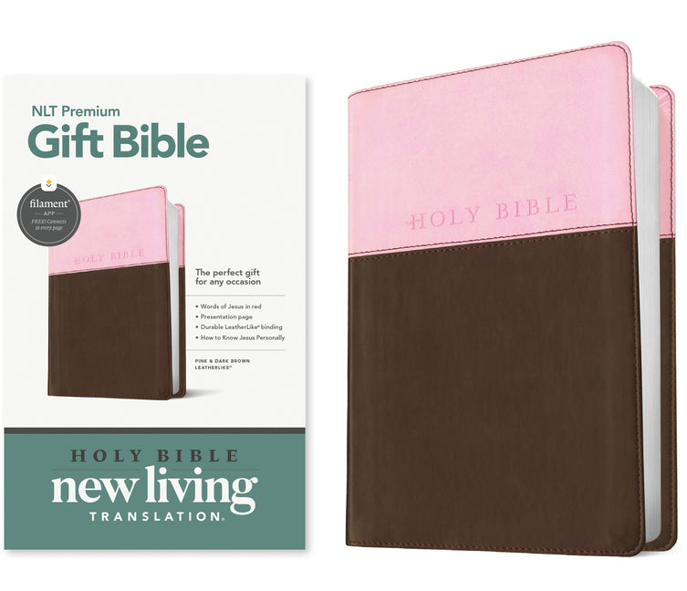 Premium Gift Bible Nlt, Filament Enabled, Tutone (Leatherlike, Pink/Dark Brown, Red Letter) - Ingram