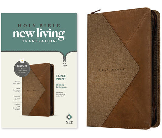 NLT Large Print Thinline Reference Zipper Bible, Filament Enabled (Leatherlike, Messenger Stone & Camel, Red Letter) - Ingram