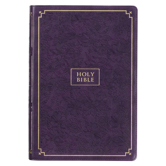 KJV Holy Bible, Giant Print Full-Size Faux Leather Red Letter Edition - Thumb Index & Ribbon Marker, King James Version, Purple Floral - Ingram