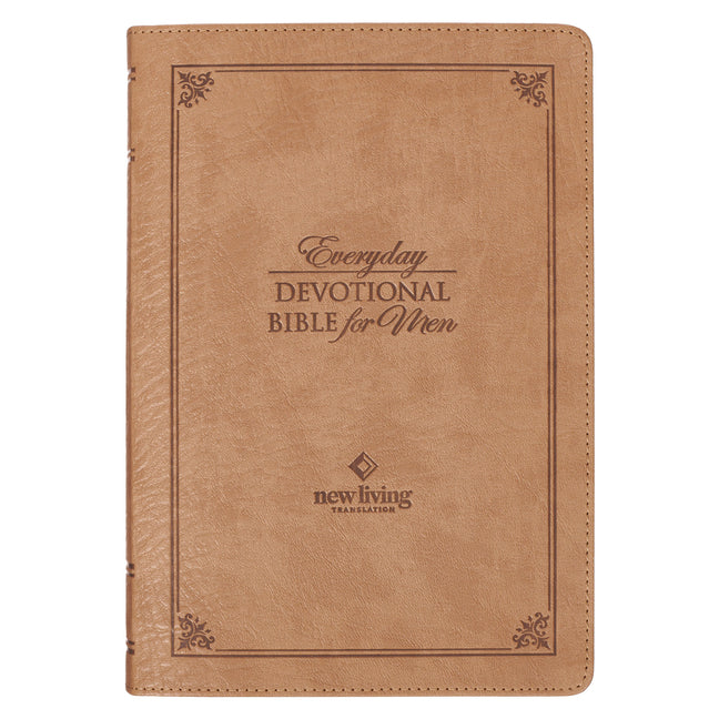 NLT Holy Bible Everyday Devotional Bible for Men New Living Translation, Vegan Leather, Tan Debossed - Ingram