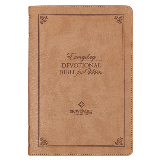 NLT Holy Bible Everyday Devotional Bible for Men New Living Translation, Vegan Leather, Tan Debossed - Ingram