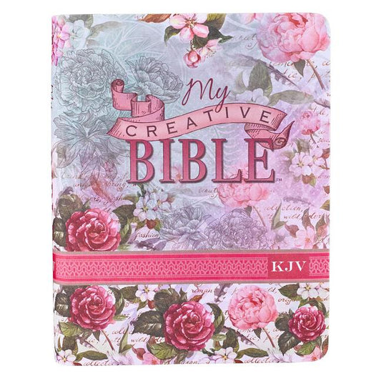 KJV Holy Bible, My Creative Bible, Faux Leather Flexcover - Ribbon Marker, King James Version, Pink Floral - Ingram