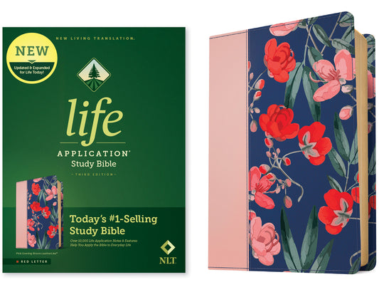 NLT Life Application Study Bible, Third Edition (Leatherlike, Pink Evening Bloom, Red Letter) - Ingram