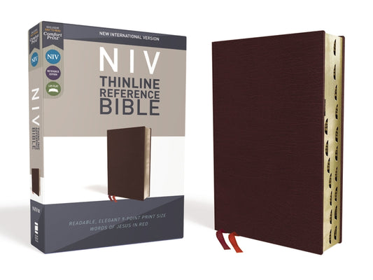 NIV, Thinline Reference Bible, Bonded Leather, Burgundy, Red Letter Edition, Indexed, Comfort Print - Ingram